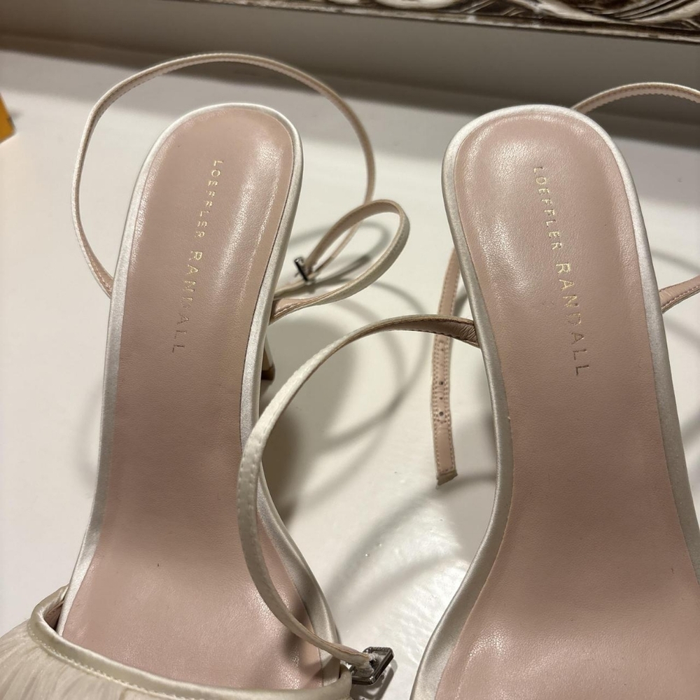 Ivory Ruffle Crystal Strap Slingback Heels - Picture 3 of 3